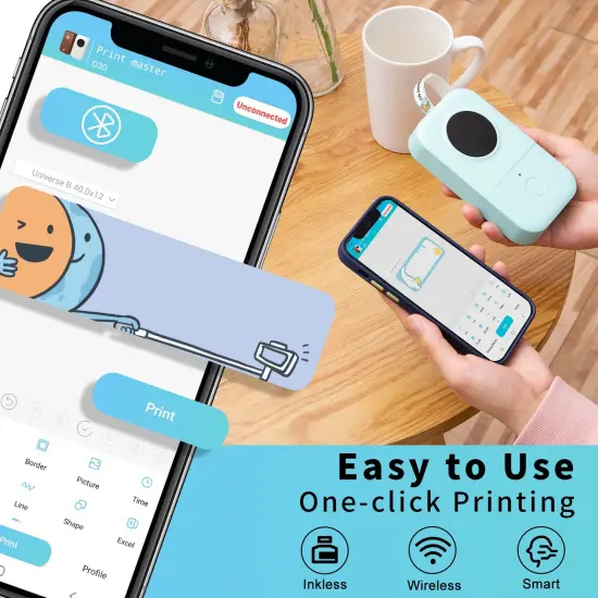 D30 Label Maker Machine with Tape, Portable Bluetooth Printer, Small Smart Phone Handheld Sticker Mini Labeler Multiple Templates Font Icon Easy to Use Inkless Rechargeable F Office Home {1}