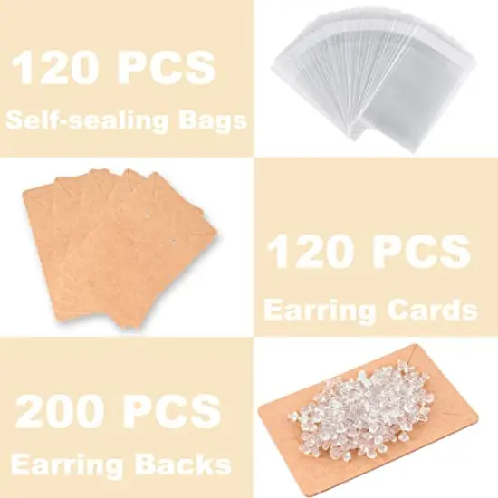 Earring Cards for Selling Including 120 Pieces Earring Holder Cards, 120 Earring Packaging and 240 Pcs Earring Backs, for Necklace/Jewelry Display, Jewelry Packaging 3.5x2.4 Inches (Brown) {1}