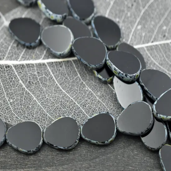 *8* 12x18mm Opaque Jet Black Travertine Table Cut Flat Teardrop Beads {4}