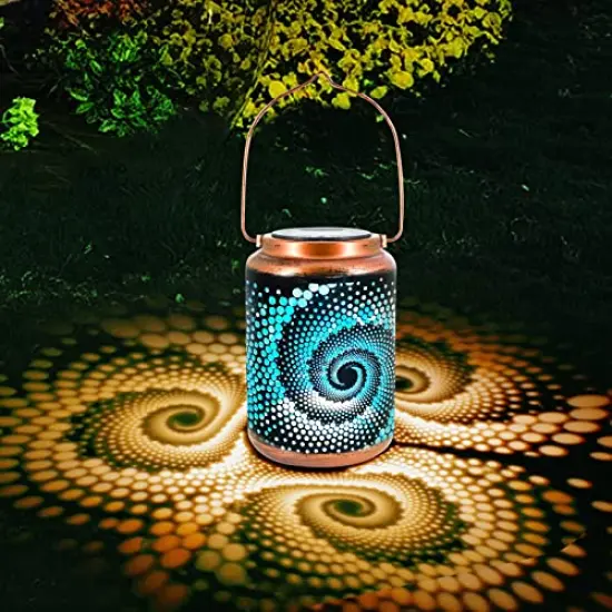 1 Pack Mosaic Solar Lanterns Outdoor Bohemian Solar Lantern Outdoor Waterproof Blue Mosaic Table Light Turkish Moroccan Lamp Mosaic Decorations Yard Patio Table Decor for Garden {1}