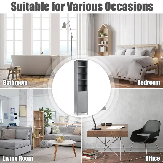 Costway 72''H Bathroom Tall Floor Storage Cabinet Shelving Display Grey\White {6}