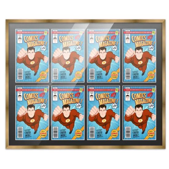 Comic Book Frame with Mat for 8 Current Era Comics Published After 1985 - Bronze Wood Comic Frame With Black Mat for 6.875x10.5 Comics - 37.5x26.5 Frame Size {1}