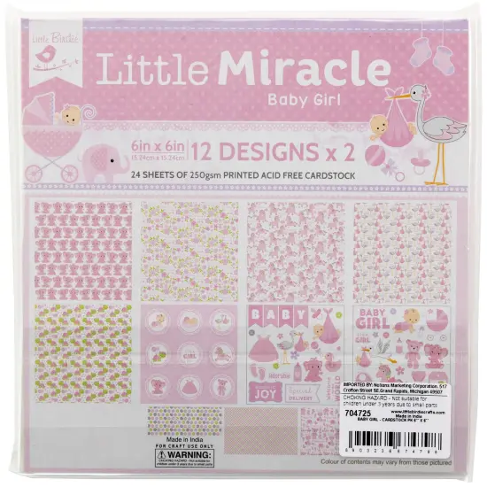 Little Birdie Little Miracle Cardstock Pack 6"X6" 24/Pkg-Baby Girl {3}