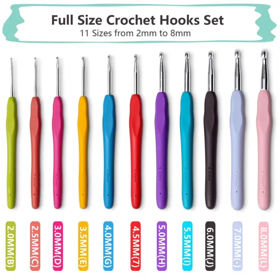 11 Size Crochet Hook Set with Soft Handle and Case Crochet Needle Kit for Beginners Knitting Needle Kit Yarn Crochet Kit 2mm(B) to 8mm(L) {3}