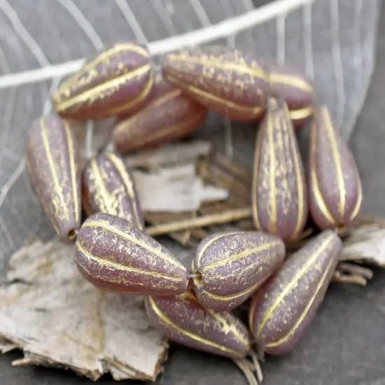 *6* 22x11mm Gold Washed Matte Dusty Rose Pink Melon Drop Beads {5}