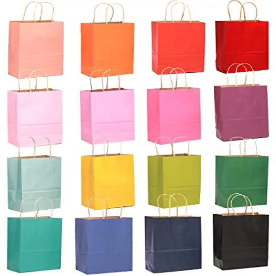 32 Packs Paper Bags with Handles Bulk 8.26"&times;6"&times;3.15" Small Gift Bags 16 Different Senior Color Bags Multiple Uses（Small Size） {2}