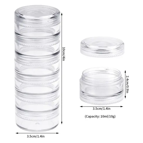 6 Sets 6 Layer Stackable Plastic Containers, 10G/10ML Clear Cosmetic Storage Box Round Organizer Jars for Beads, Buttons, Small Jewelry Findings {1}