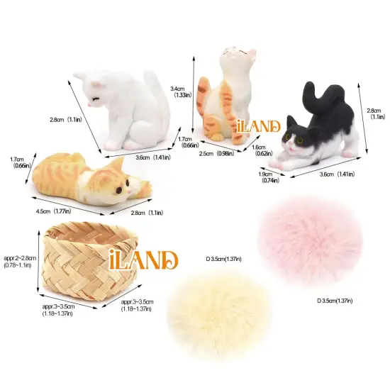 Cat Figurines, Dollhouse Cats w/ 1/12 scale Accessories, Realistic Hand Painted Mini Cat Decor, Cat Cake Toppers {1}