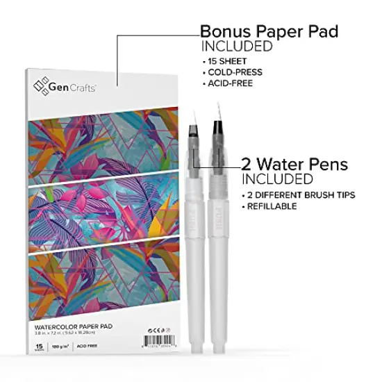 Watercolor Palette with Bonus Paper Pad 24 Premium Colors - 2 Refilable Water Brush Pens - 15 Sheets of Water Color Paper - Portable Painting {1}