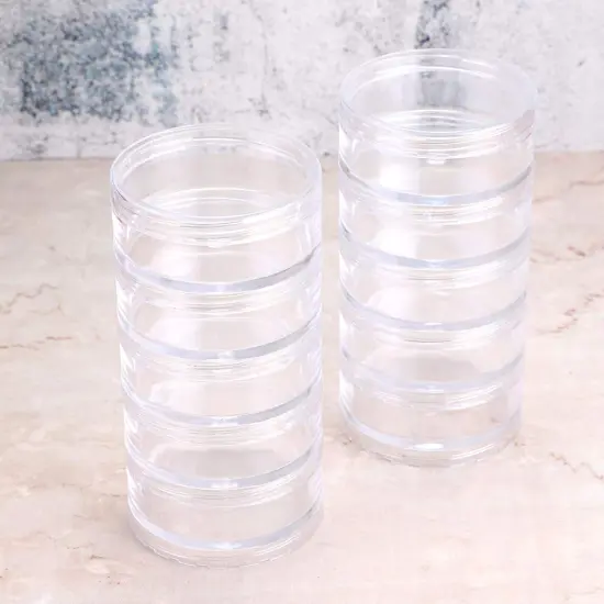 2 Pck 5 Slot Clear Plastic Round Storage Jars - Art Craft Accessory Organizer Box Jewelry Beads Sewing Pills Container Holder for Storage Small Items, Hardware {1}