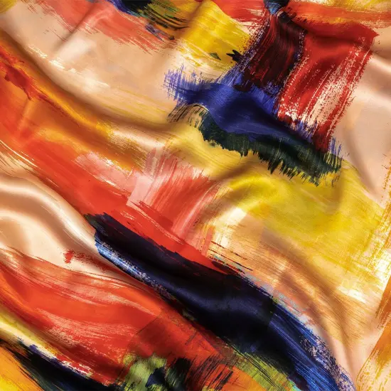 1 Yard Italian Ivory, Red and Black Iris Painterly Abstraction Silk Charmeuse 53 Inches Wide {1}