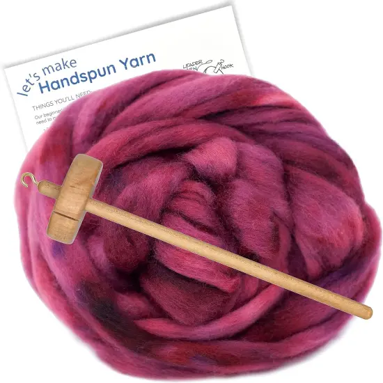 LEARN TO SPIN - Beginner's Spinning Kit with Hand Dyed BFL Roving, Drop Spindle & Printed Instructions w/ Video. Many Colors. Wine {1}