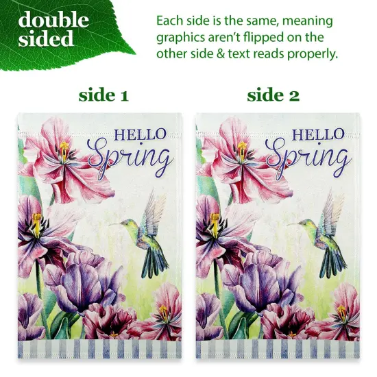 G128 Combo Pack: Garden Flag Stand 36x16IN & Garden Flag Hello Spring Hummingbird Flowers Printed 12x18IN Double Sided {5}