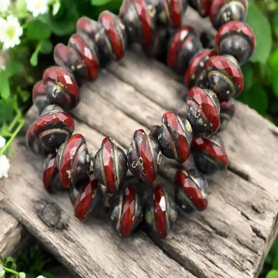*15* 8x10mm Red Opaline Picasso Saturn Beads {2}