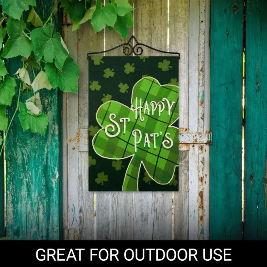 G128 Combo Pack Garden Flag Hanger 14IN & Garden Flag Happy St. Patrick's Day Plaid Shamrock Printed 12x18IN Double Sided {4}