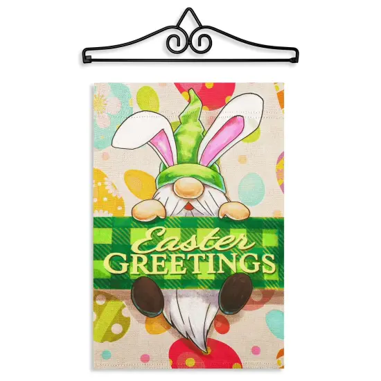 G128 Combo Pack Garden Flag Hanger 14IN & Garden Flag Happy Easter Gnome Greetings Printed 12x18IN Double Sided {1}