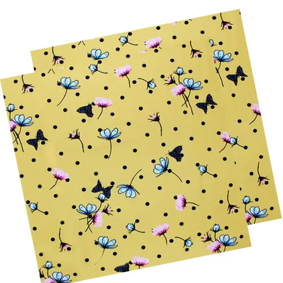 Yellow Polka Dot Butterfly Printed Spandex Fabric {4}