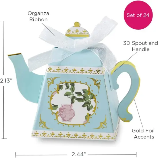 Tea Time Whimsy Teapot Favor Box - Blue (Set of 24) {2}