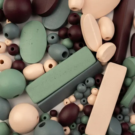 John Bead Craft Wood Beads with Elastic Nylon Cord, 90g Purple&Natural&Green {4}