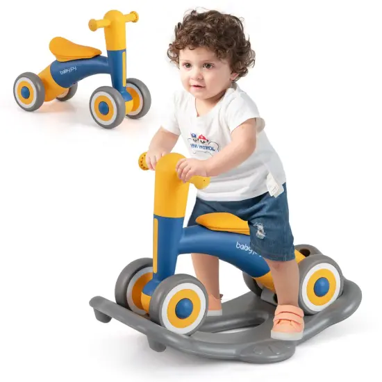 Costway 3 in 1 Rocking Horse with Detachable Balance Board and Height Adjustable Seat Grey&Blue/Pink/Navy&Yellow {8}