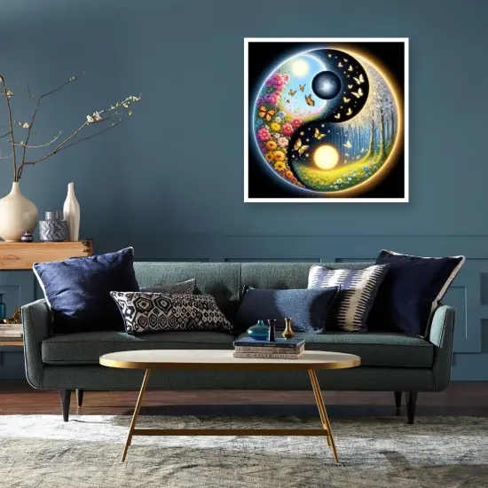 5D Diamond Art Kits for Adults, Sun and Moon Diamond Painting Kits for Beginners, DIY Butterfly Adult's Diamond Painting with Round Gem Art Kits for Gift Home Wall Decor 14x14 Inch {3}