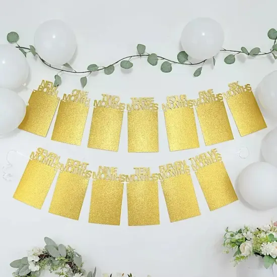 5.5 ft Gold Month Milestone Paper Hanging Garland 1st Birthday Baby Photo Party {4}