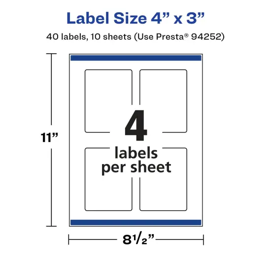 Avery Glossy White Rectangle Labels with Sure Feed, 4" x 3" {5}