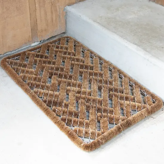 Wire Weave Scraper Door Mat, Basket Weave Floor Doormat, Rectangle in Coconut Fiber, Natural Brown {5}