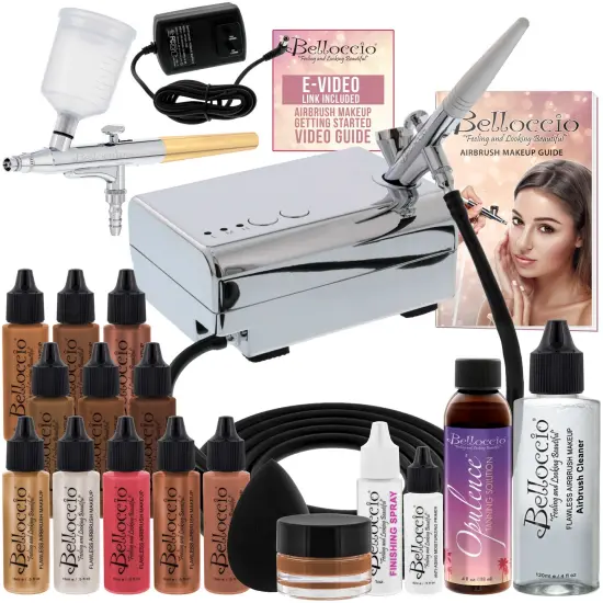 Belloccio Ultimate Airbrush Makeup & Spray Tanning System; Makeup & Tanning Airbrushes, Dark Shade Foundations, Blushes & Tanning Solution {1}