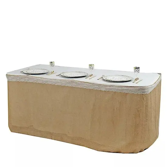 14 feet x 29" Natural Brown Burlap Banquet Trade Show Table Skirt - 168" x 29" {1}