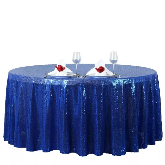 ROYAL BLUE Sequined 120" ROUND TABLECLOTH Designer Wedding Party Catering Linens {1}