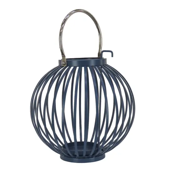 11" Round Ribbed Candle Lantern, Moonlit Ocean Blue {1}