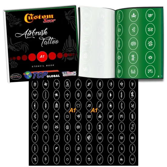 Cool Runner II Dual Fan Air Compressor Custom Body Art System with Gravity Feed Airbrush, 4 Color Temp Tattoo Paint Set, 100 Stencils, Self-Adhesive {6}