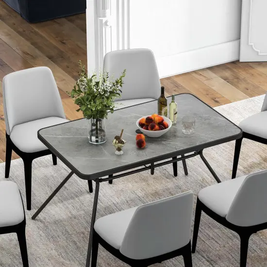 Costway Patio Rectangle Dining Table 49'' x 29.5'' Marble-Like Tabletop with Umbrella Hole {5}