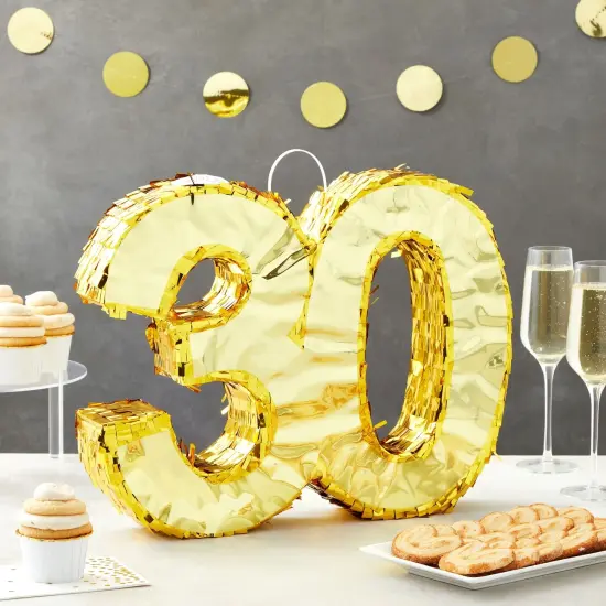 Gold Foil Number 30 Pinata for 30th Birthday Party Decorations, Anniversary Celebrations (Small, 16.5 x 13 x 3 In) {2}