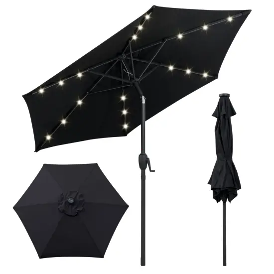 Costway 7.5 ft Solar Powered Patio Umbrella with LED Lights Push Button Tilt Crank Handle Beige/Gray/Navy/Black/Brown/Red {10}