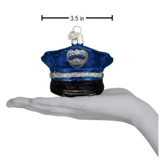 Old World Christmas 2.5 Inch Police Officers Cap Christmas Tree Ornament , Security Safety Blue {2}