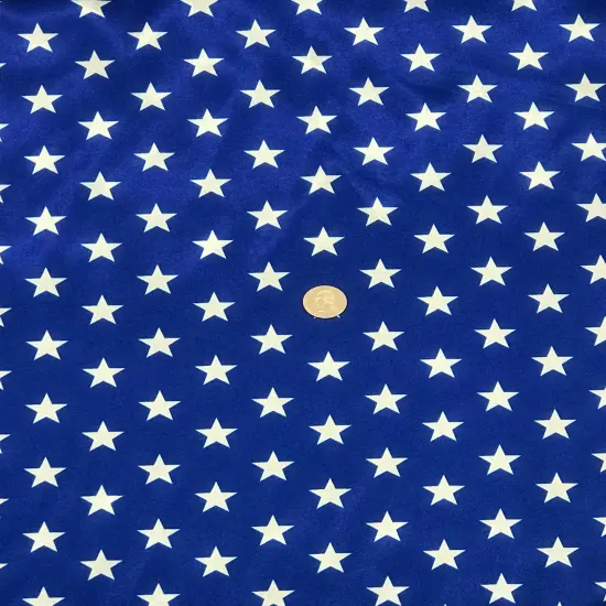 1 Yard White Star Charmeuse Satin Fabric Royal Blue Background Shiny Non Stretch Polyester 60 Inch Width {3}
