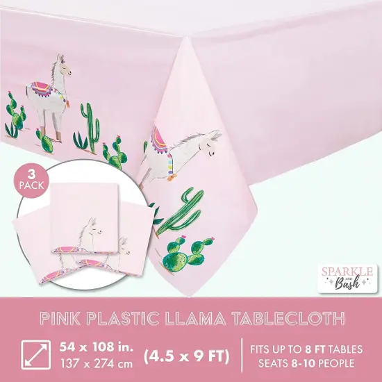 Pink Plastic Tablecloth for Llama Birthday Party (54 x 108 in, 3 Pack) {2}