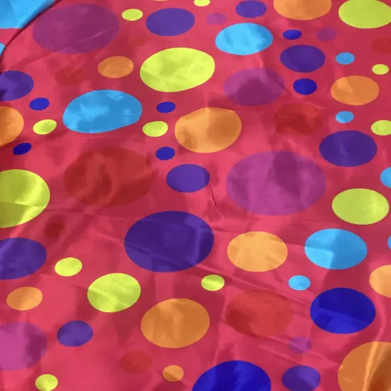 1 Yard Multicolor Polka Dot Satin Fabric Red Background Lightweight Semi Shiny Polyester 58 Inch Width {2}