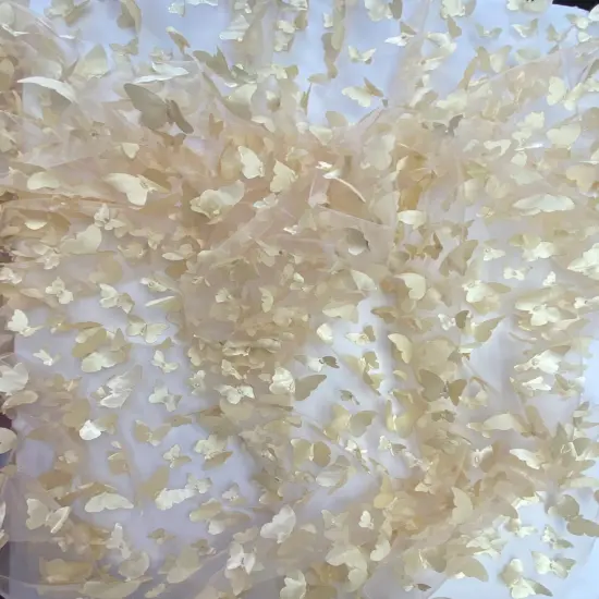 1 Yard Champagne 3D Butterfly Mesh Fabric with Satin Appliqu&eacute; on Stretch Sheer Base 54 Inch Wide {3}