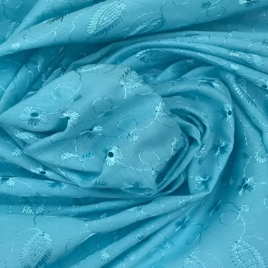 1 Yard Turquoise Medium Eyelet Fabric with Double Border and Soft Medium Weight Feel, 41/42 Inches Wide {1}