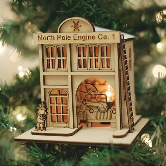 Ginger Cottages 4.0 Inch North Pole Engine Co. Tree Ornament , #1 Firehouse Truck Hydrant Beige {3}