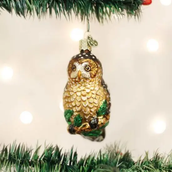 Old World Christmas 2.75 In Spotted Owl Christmas Tree Ornament , Ornament Bird Barn Tree Feather Brown {3}