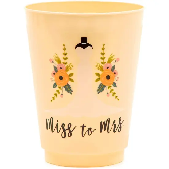 Plastic Party Cups for Bachelorette Party and Bridal Shower, Miss to Mrs. (16 Pack) Orange {4}