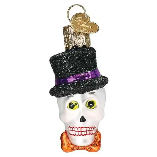 Old World Christmas 2.25 In Mini Top Hat Skeleton Halloween Tree Ornament , Bones Bow Tie Multicolored {1}