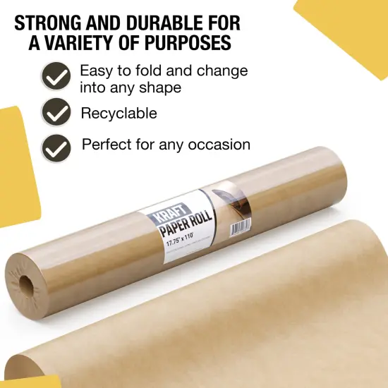 Kraft Paper Roll 17.75" X 1320" (110' Ft) Colored Paper Roll - Packing Paper Roll - Craft Supplies - Kraft Wrapping Paper Perfect as Shipping Paper Craft Paper Roll by Crown Display Brown {4}