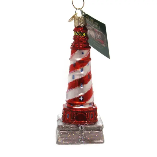 Old World Christmas 5.0 Inch White Shoal Lighthouse Tree Ornament , Mackinaw Red {1}