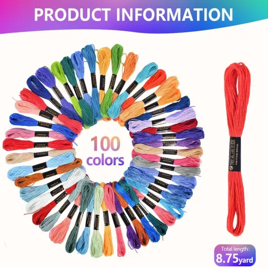 315 Inches - 100 Skeins Rainbow Color Embroidery Floss Cross Stitch Threads {2}