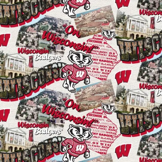Licensed NCAA University of Wisconsin Scenic Map WIS-1212 Cotton Fabric by the Yard {1}